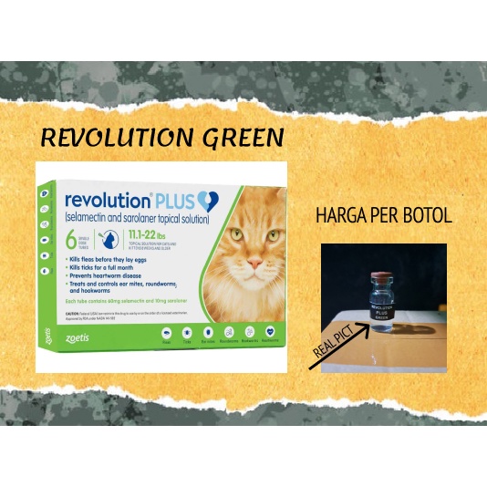 Revolution PLUS Green 1 ml Repack Obat cacing dan kutu kucing (BB5-10 Kg)