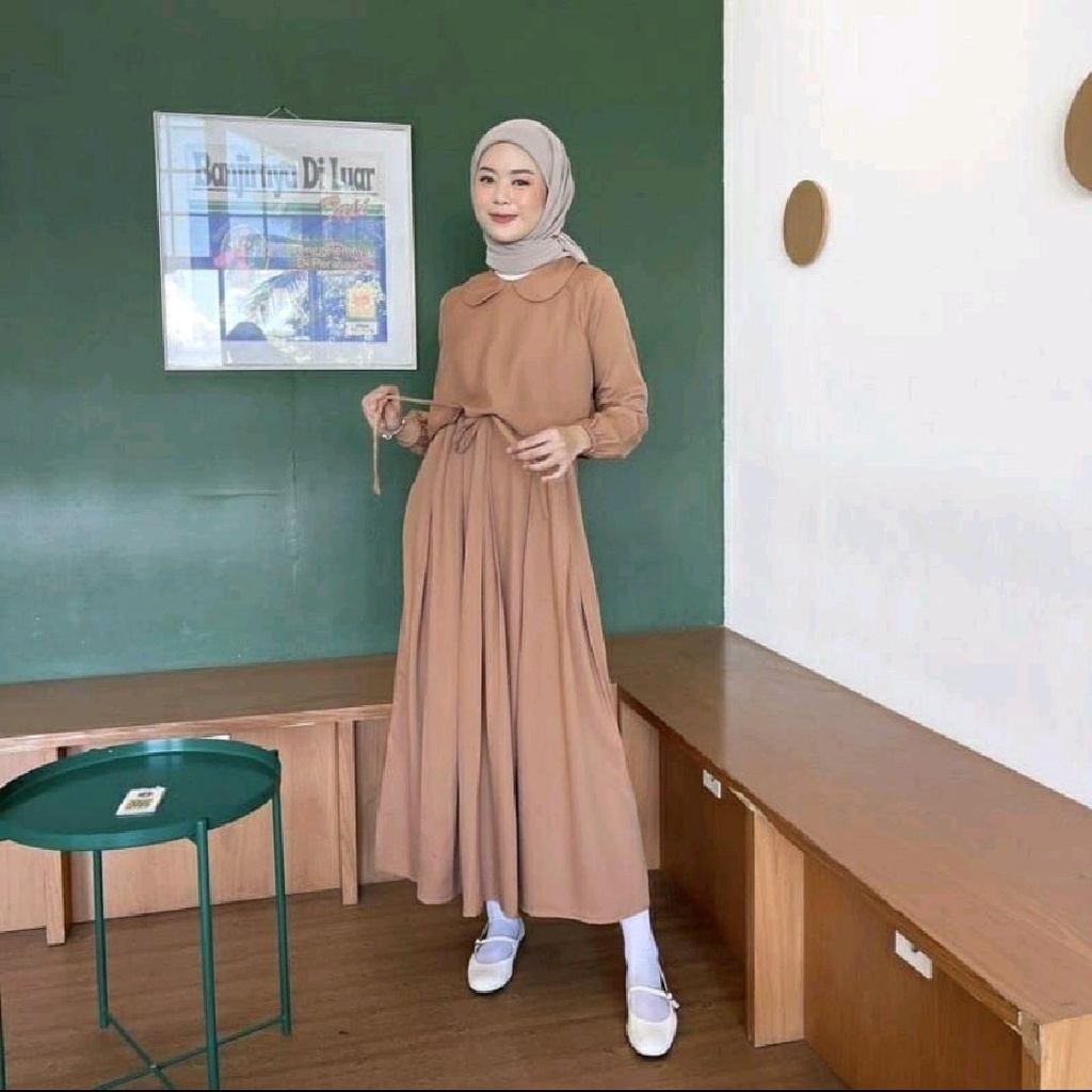 Dress wanita crinkle kekinian Gamis wanita model terbaru 2023Gamis remaja serut tengahSize L/XL/XXL