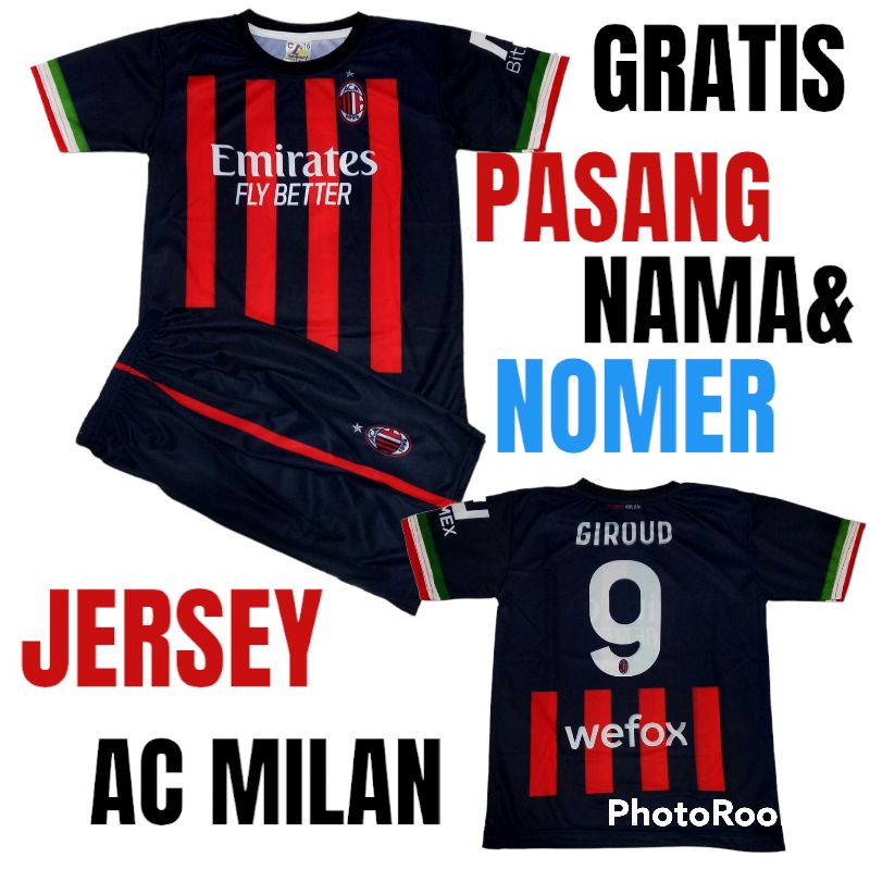 SETELAN JERSEY AC MILAN/SETELAN JERSEY BOLA BRAZIL PIALA DUNIA QATAR 2022 ANAK UMUR 5-12THN GRATIS SABLON NAMA