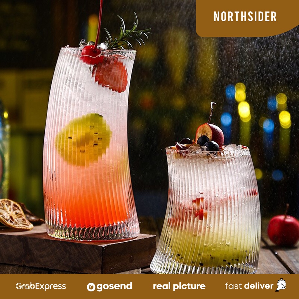 GELAS KACA UNIK TEH KOPI MINUMAN STRIPE CURVE RESTO CAFE BAR