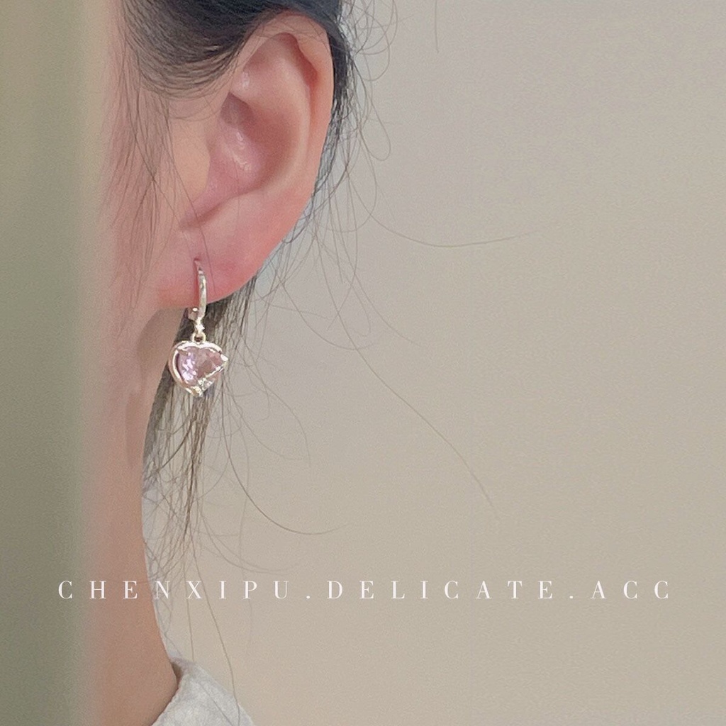 Anting Hoop Zirkon Pink Manis Elegan Fashion Kristal Anting Perak Untuk Aksesoris Perhiasan Wanita