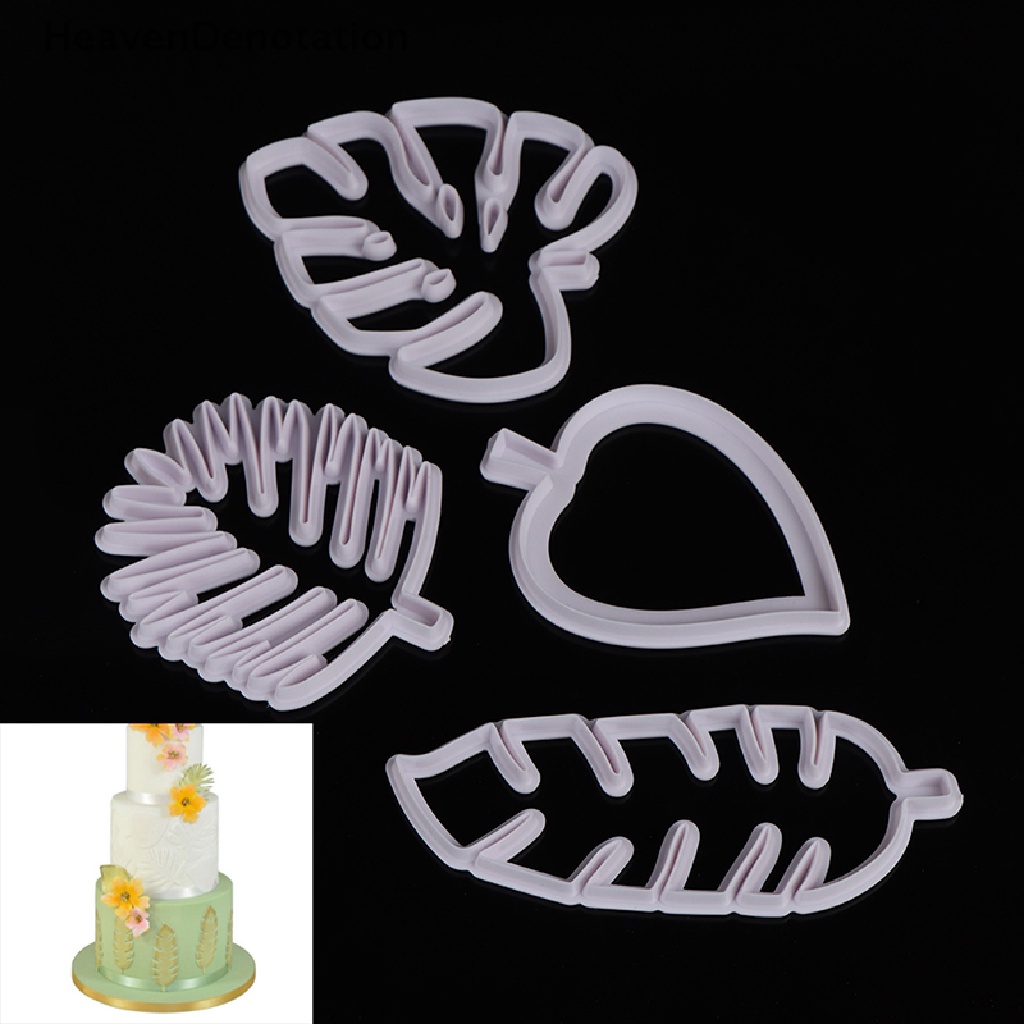 [HeavenDenotation] 4pc / Set Tropical Leaf Fondant Cake Mold Embossed Candy Biscuits Cookie Cutter HDV