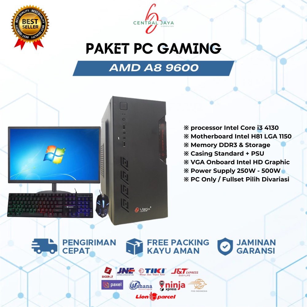 PC Rakitan office Fullset Core i3 4150 Ram 8GB HDD SSD + Monitor 19 Inch PC Full set desktop komputer rakitan