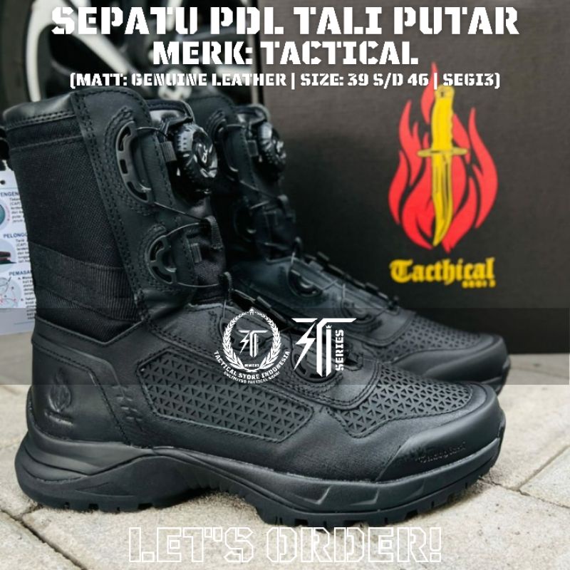 Sepatu PDL Tali Putar Merk Tactical / Tacthical - Libra / Jaring / Segi 3