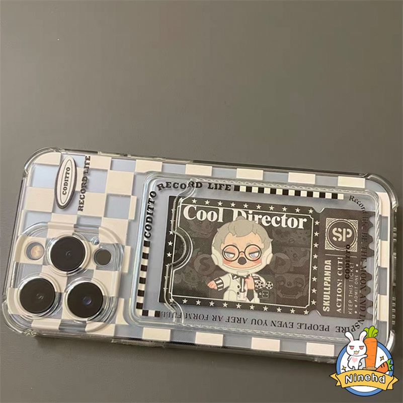 IPHONE Paket Kartu Case Kompatibel Untuk Iphone14 13 12 11 Pro Max X Xr Xs Max 8 7 6 6s Plus SE 2020 Putih Kotak-Kotak Bening Card Holder Phone Case Pelindung Lensa Shockproof Soft Tpu Back Cover