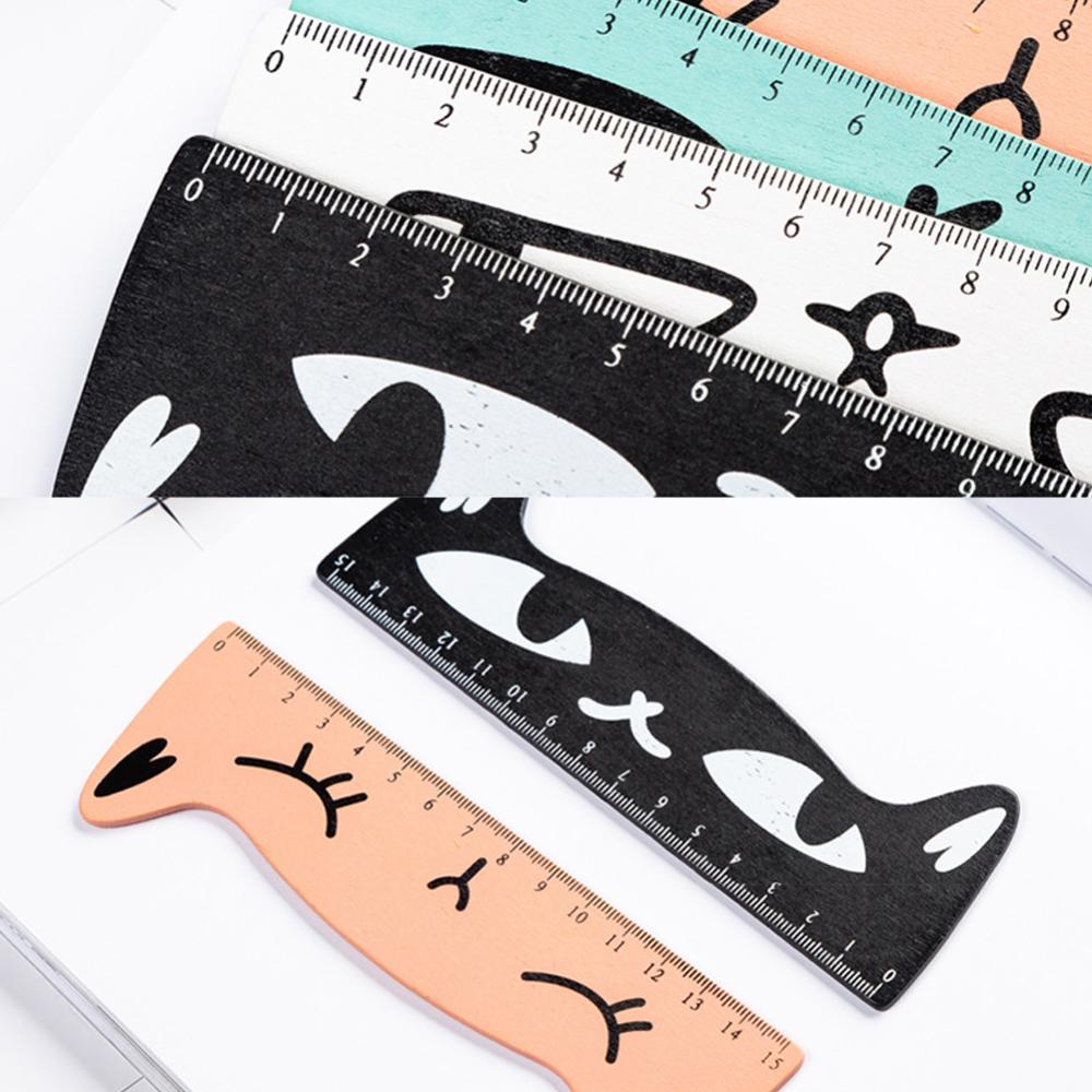 Timekey 15cm Cute Kawaii Black Cat Kitten Penggaris Lurus Kitten Penggaris Kayu Untuk Menggambar Siswa Mengukur Penggaris Kantor Alat Tulis O8U8