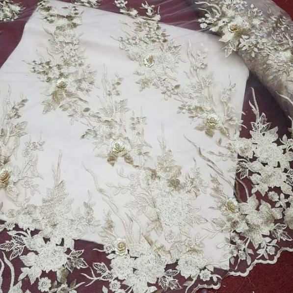 ✿ Kain brokat 3d / tile 3d. kain tulle brukat 3d bunga timbul import. kain tille 3d ✥