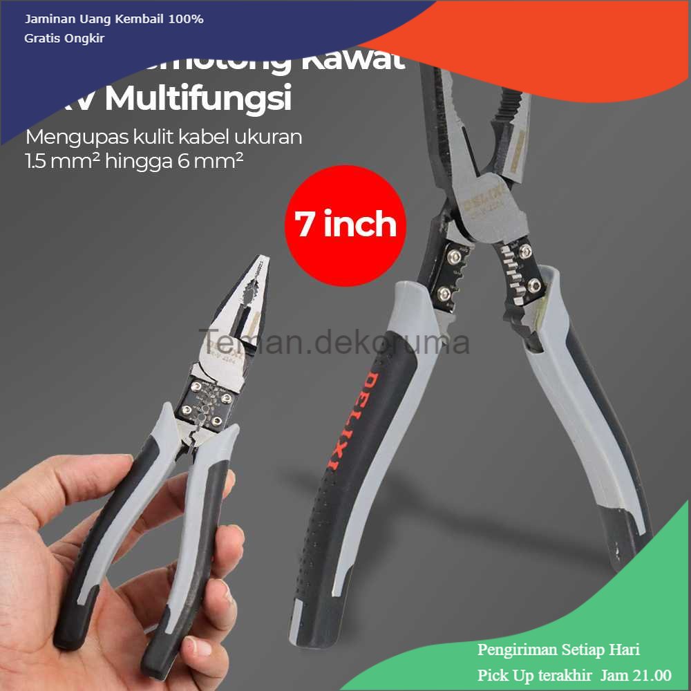 TD - HTA DELIXI Tang Pemotong Kawat CRV Multifungsi Wire Cutter 7 inch - 2104