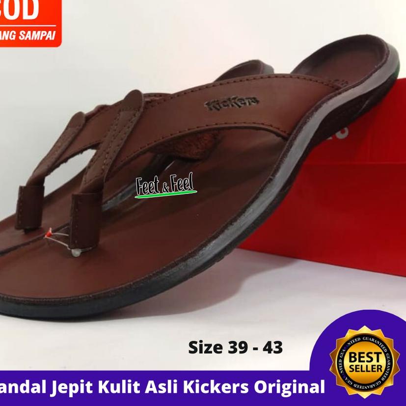♘ Sendal Jepit Kickers Original Kulit Asli Pria Formal Sandal Jepit Kulit Asli Cowok Casual Murah ←