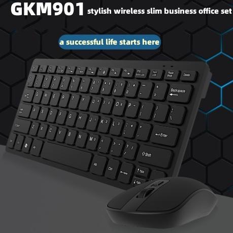 ✫ keyboard wireless and mouse set gaming combo paket mini slim GKM901-Hitam/Keyboard wireless mouse 