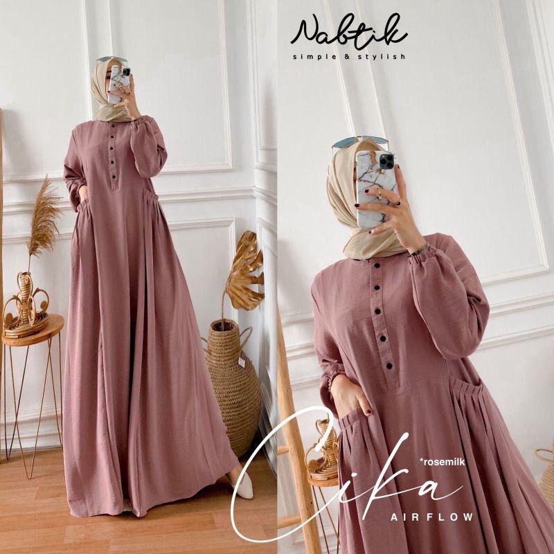 Gamis Crinkle Polos Bahan Crinkle Airflow Premium - Gamis Adem Busui Friendly - Gamis Kancing Mayung