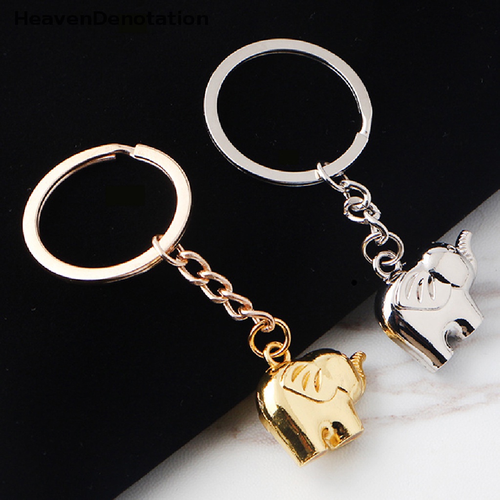 [HeavenDenotation] Fashion Indah Pet Gantungan Kunci Gajah Keyrings Warna Perak Gold Alloy Key Chain HDV