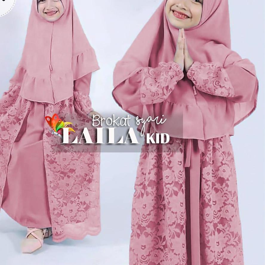 ► KID GAMIS SYARI BRUKAT LAILA | SETELAN DRESS MUSLIM DAN BERGO ANAK PEREMPUAN TANGGUNG MOSCREPE POL