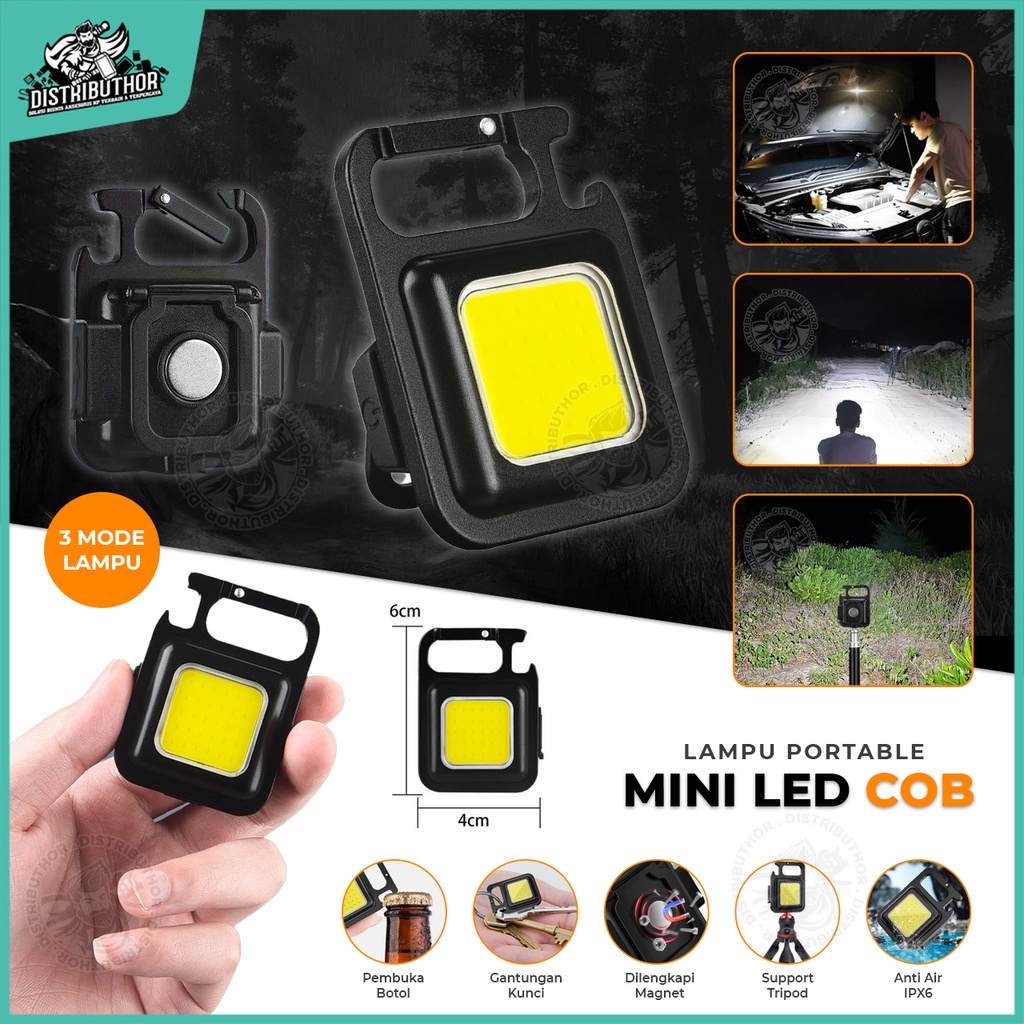 Senter Mini Multifungsi Led COB Keychain Light USB Charger Portable Lampu Gantungan Kunci Motor Mobi