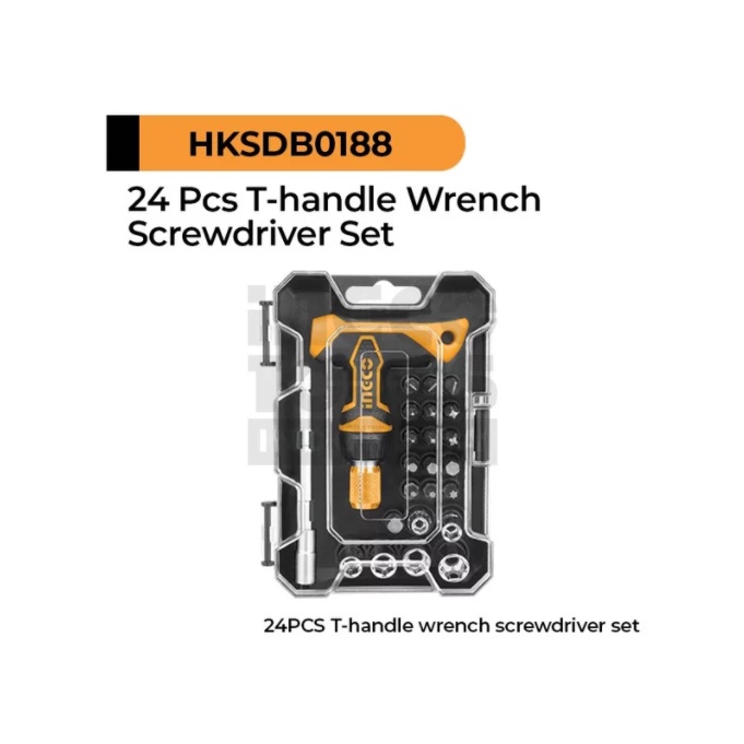 Hand Tool Kit  Set 24 Pcs Wrench Screwdriver INGCO HKSDB0188 Obeng Sekrup Shock Sock T Handle Screw 