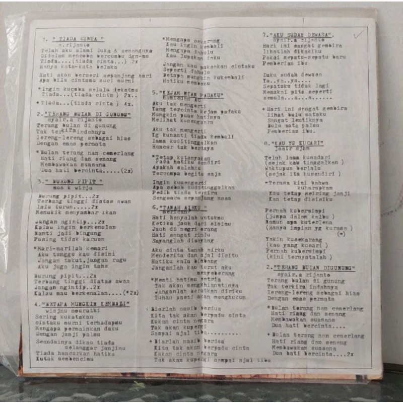 vinyl piringan hitam 10 inch Andrianie-Tiada Tjinta