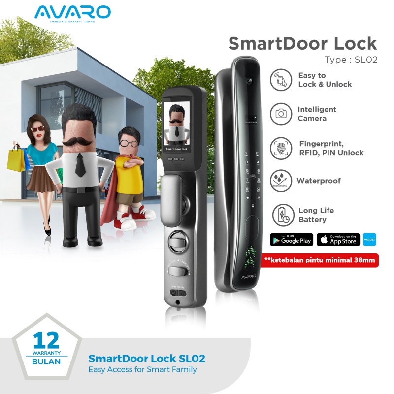 AVARO SL02 Smart Door Lock Kunci Pintu Digital Smart Lock Fingerprint Door Lock