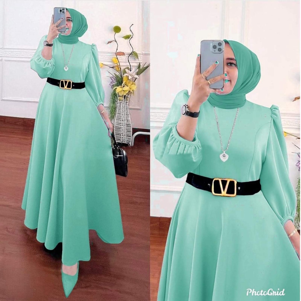 ALMIRAH 9 - Maxy Safira Terusan Bahan Scuba Premium Good Quality + Belt V, Fit to XL