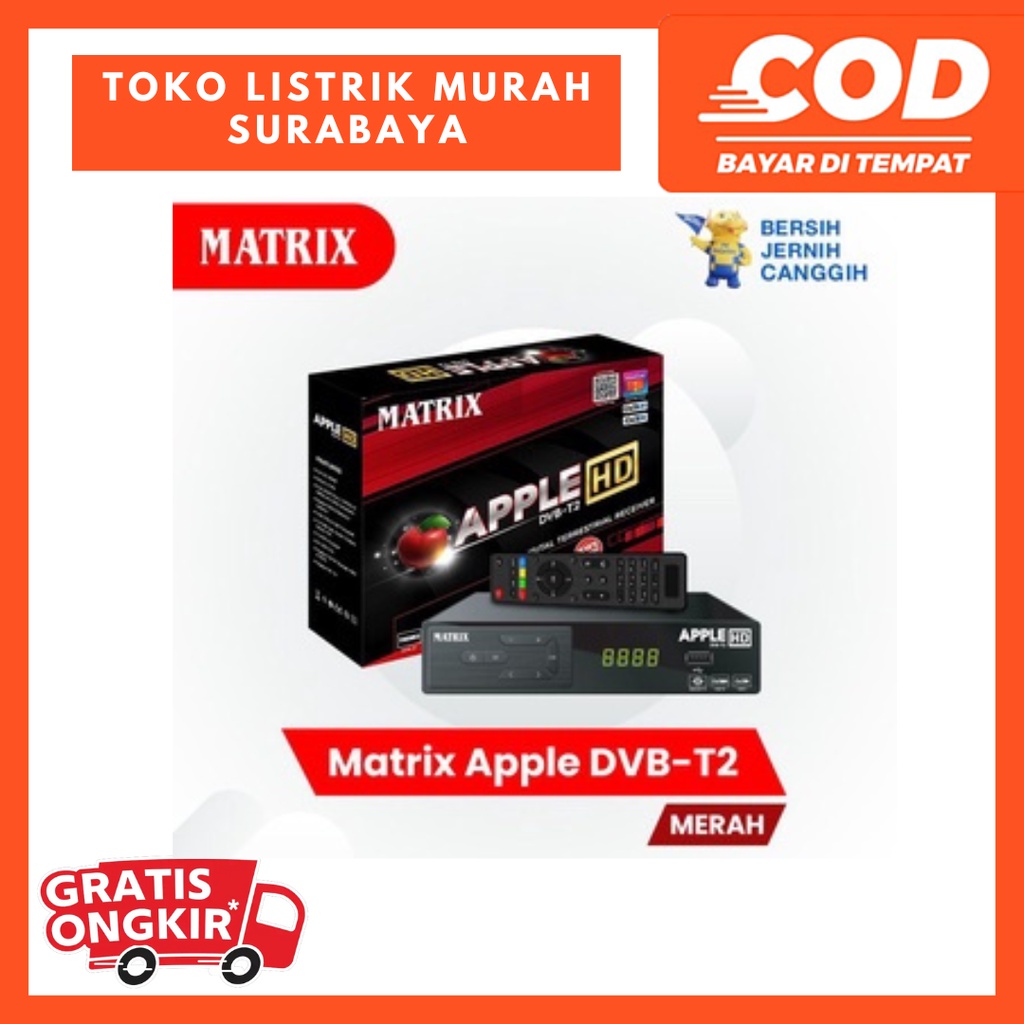 STB MATRIX APPLE ORIGINAL ASLI READY STOCK/ STB Matrix Set Top Box Receiver Siaran Digital TV APPLE HD DVB-T2 MERAH / STB TV Digital