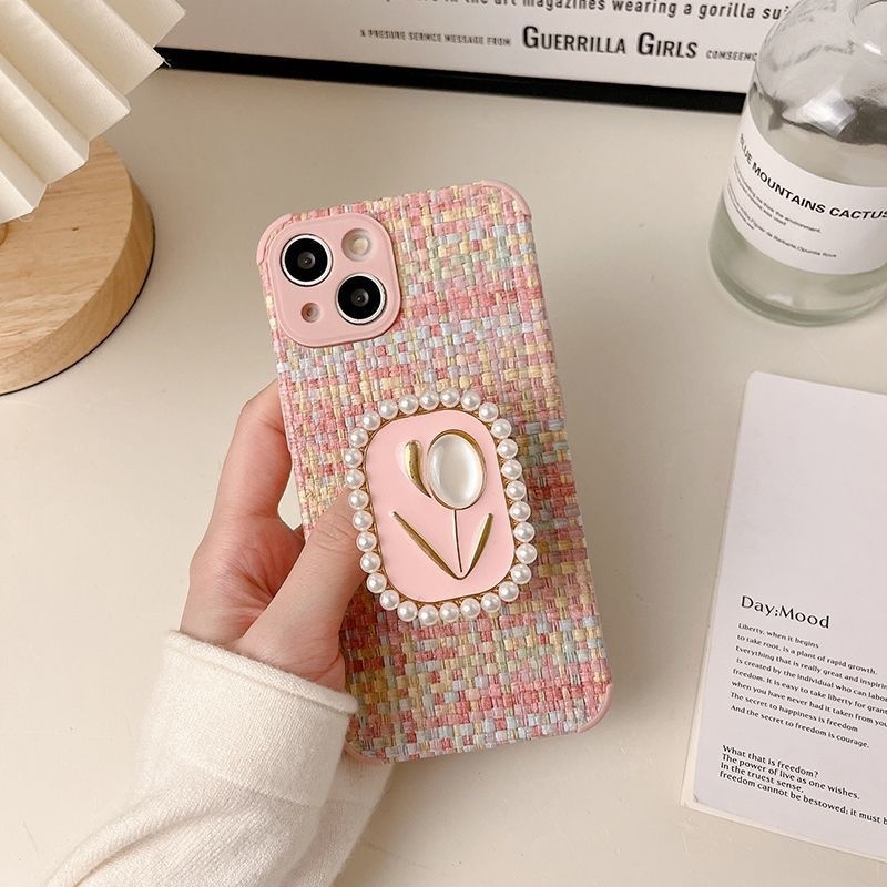 IPHONE Braided Desain Dudukan Tulip Kecil Wangi Tiga Warna Casing Ponsel Kompatibel Dengan Iphone12 13 14 11 Pro Max X Xs Max Xr Bgvgb