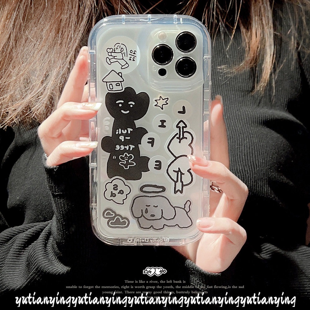 IPHONE Kartun Lucu Case Kompatibel Untuk Iphone7 8Plus 11 14 13 12 Pro MAX XR 6 6S X XS MAX SE 2020 Airbag Graffiti Anjing Yang Indah Cinta Hati Stiker Shockproof Bening TPU Soft Cover