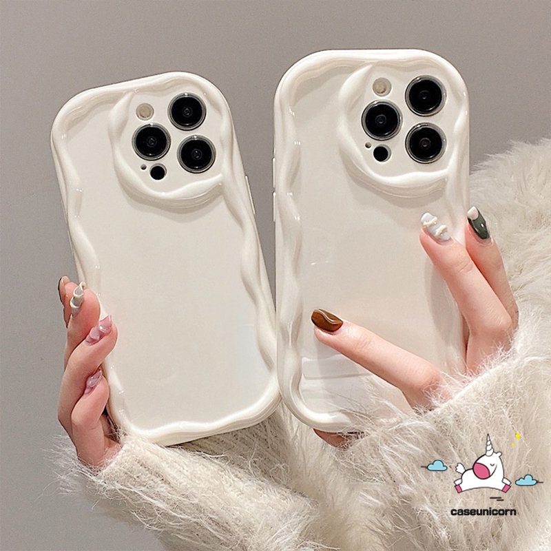 IPHONE Fashion Sederhana Cat Air Gelombang Bingkai Bantal Ponsel Case Kompatibel Untuk Iphone11 12 13 14 Pro MAX 7plus XR X XS Max7 8 Plus SE 2020 Halus Glossy Bergelombang Tepi Shockproof Soft Case