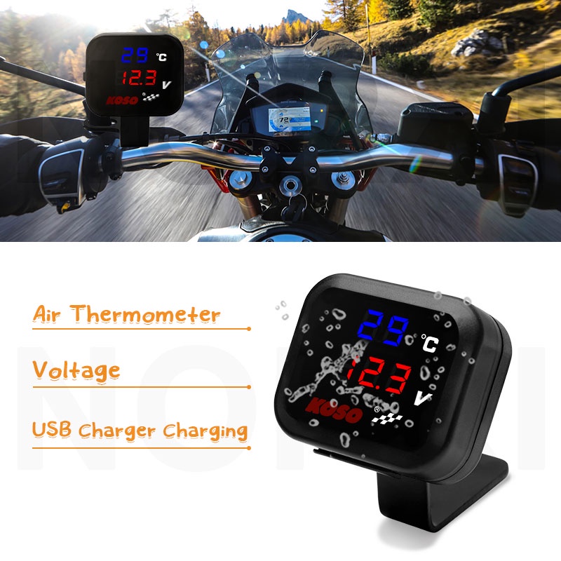 Voltmeter Koso 3 In 1 USB Charger Universal SEMUA MOTOR Anti Air Original Termometer Digital Jam Suhu Tegangan Aki Vario Pcx Ninja Cbr Vixion Scoopy Cb Gl Rx King R25