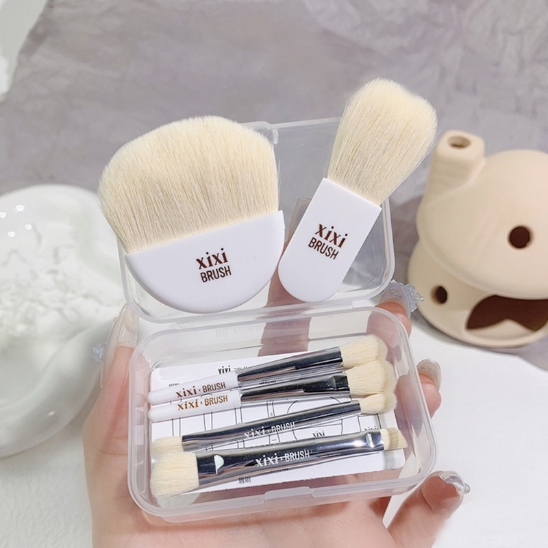 Xixi 6Pcs/Set Mini Portable Travel Makeup Brushes Set Dengan Kotak Multifungsi Eyeshadow Concealer Brush Kit Alat Kecantikan