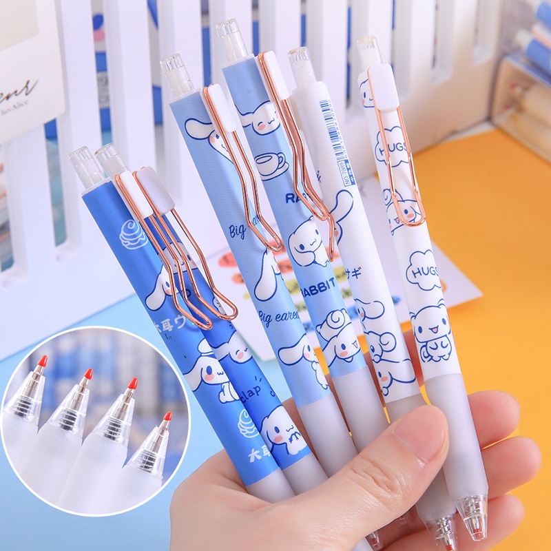 1 /6 Pcs Lucu Telinga Besar Anjing Pena Netral Perlengkapan Kantor Sekolah Siswa Menulis Alat Tulis Dengan Kait Blue Laurel Dog Ins Style Press Move Pen Neutral Pen