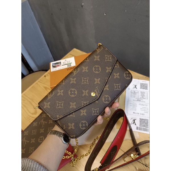 tas fashion LV Felice set double strap, free box LV amplop slingbag,envelope bag
