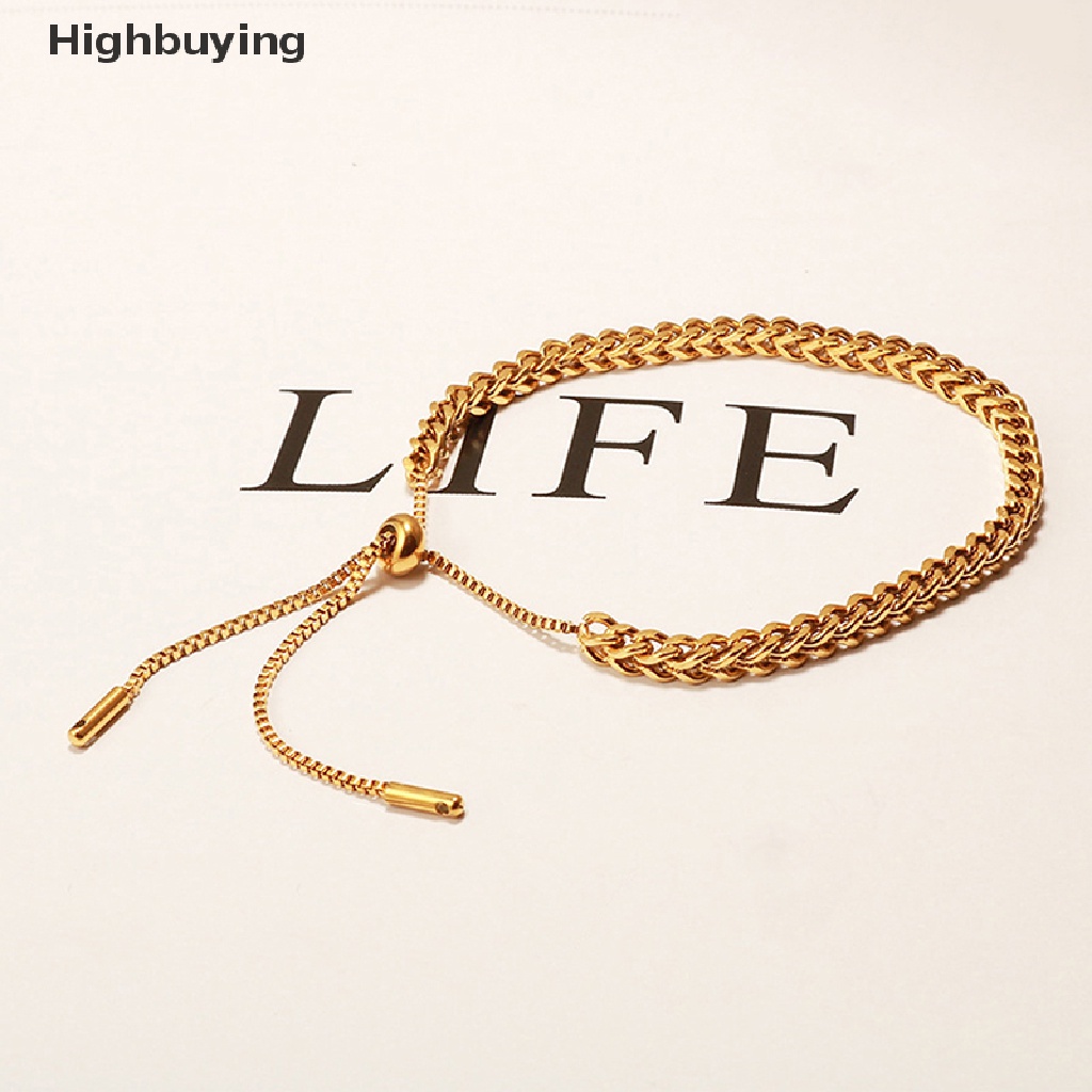 Hbid Fashion Gelang Rantai Kaitan Baja Titanium Trendi Warna Emas Logam Menenun Hip Hop Adjustable Bracelets Perhiasan Aksesoris Glory