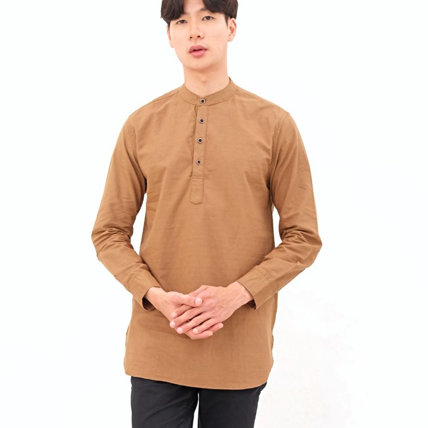 ◘ SANVANINA F-02E Long Kurta Sultan Khaki | Kemeja Kurta Sultan Lengan Panjang Khaki ✪