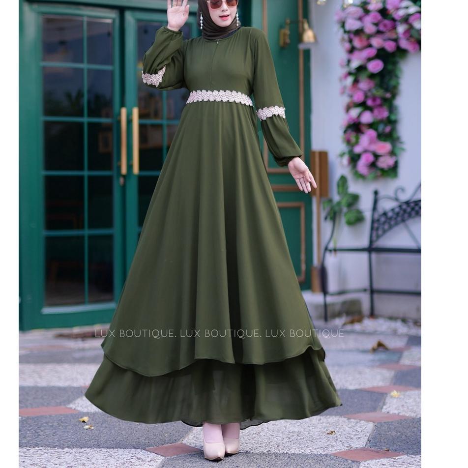 [cod]  Gamis Malaysia / Gamis Ceruty Polos / Gamis Melayu Ceruti Babydoll Renda full furing ... ...