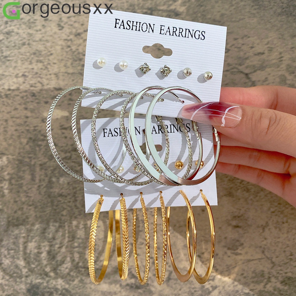 12pcs/set Anting Hoop Besar Kepribadian Baru Anting Geometris Lingkaran Besar Sederhana Untuk Wanita Perhiasan Pesta Perempuan