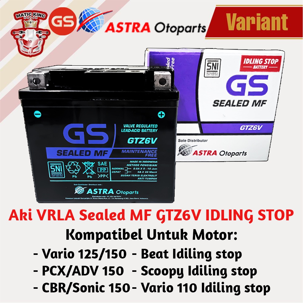 AKI GS ASTRA MF GTZ6V Vario PCX 125 150 Beat Pop Street ISS Scoopy New Idling Stop 12V 5Ah/10Hr Original