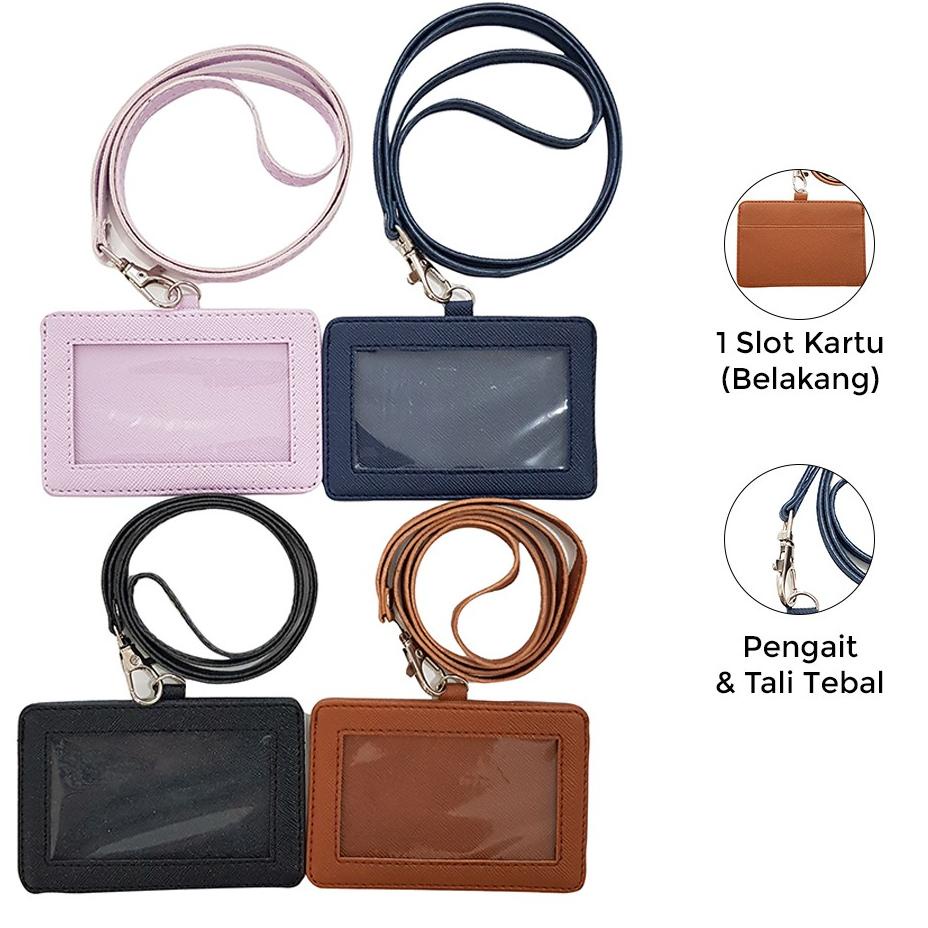 

Penjualan Favorit Name Tag Horizontal Kulit Lanyard Landscape PU Leather ID Card Holder Horisontal