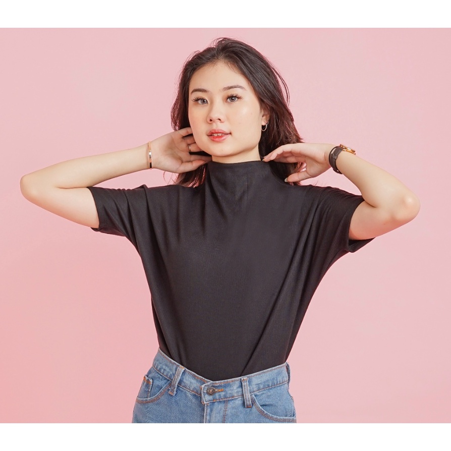 CAVALU Korean Knit Top Rajut Turtleneck Kaos High Neck Oversize Kaos Wanita 100