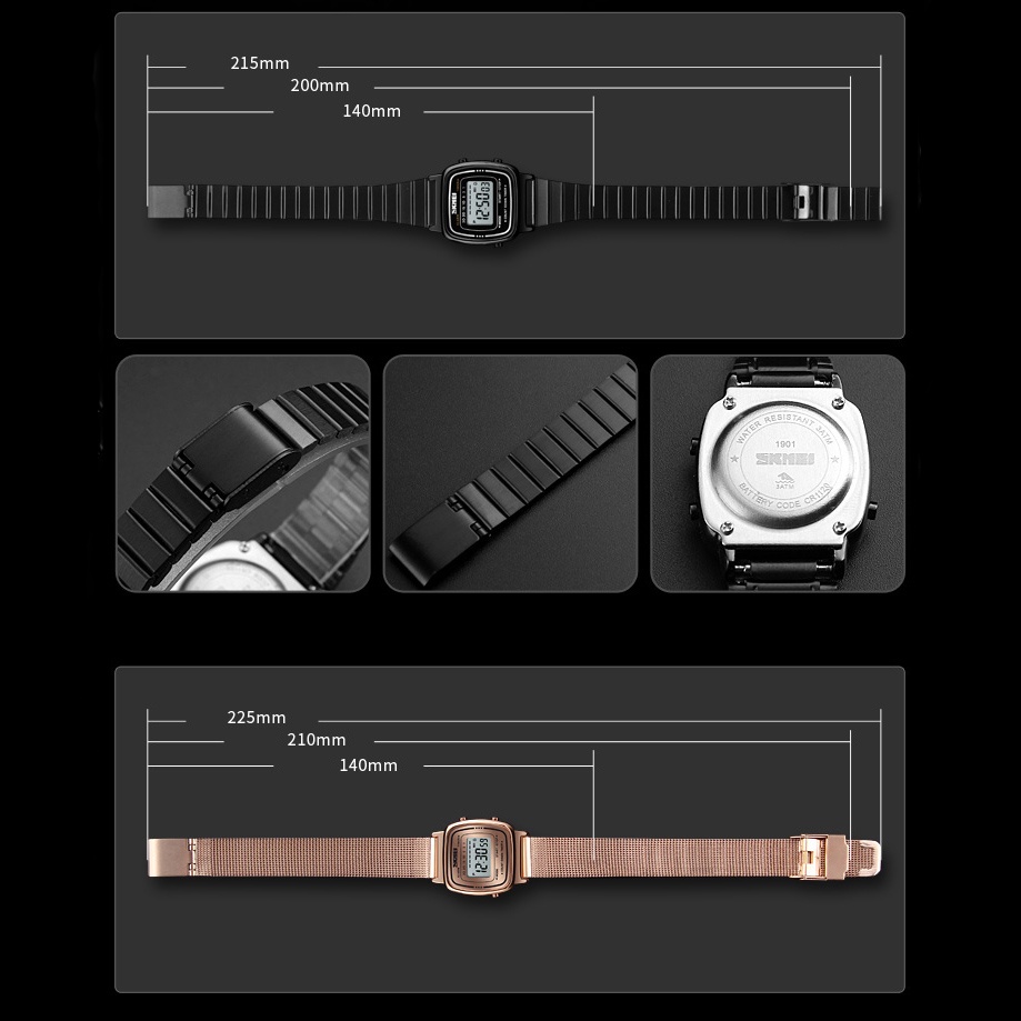 SKMEI 1901 Jam Tangan Alarm Digital Wanita LED Stainless Steel