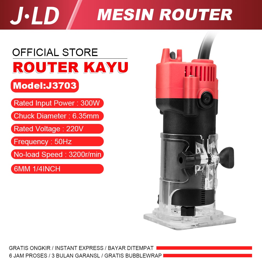 JLD 6MM Mesin Profil Kayu Mesin Router Trimmer mesin Trimmer kayu J3703 Wood Trimmer 300W propil kay