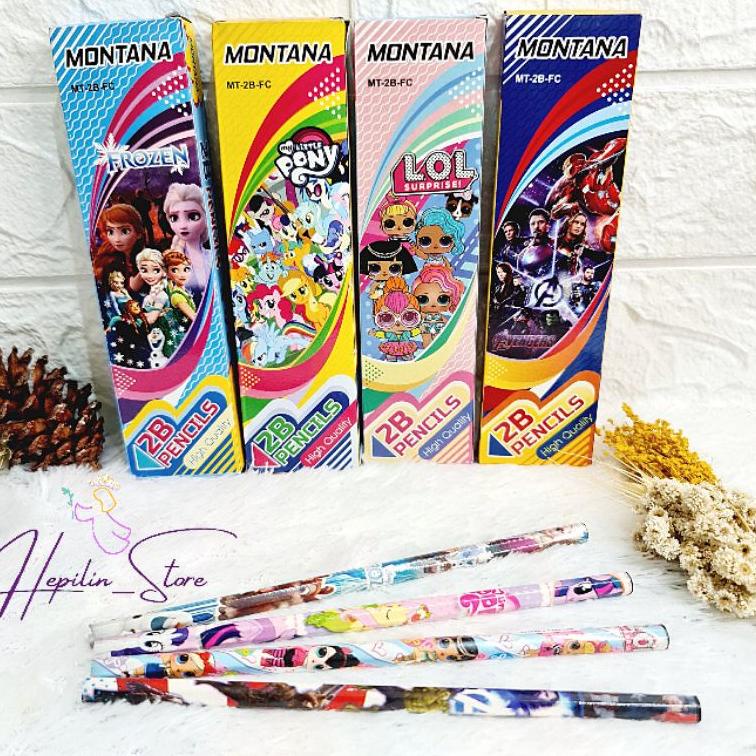 

K86 Pensil Montana 12 Pcs Karakter / Pensil 2B Fancy Tayo / Pensil 2B My Little Pony, Frozen, LOL, Avengers / Pencil Montana SERBA MURAH ヸ