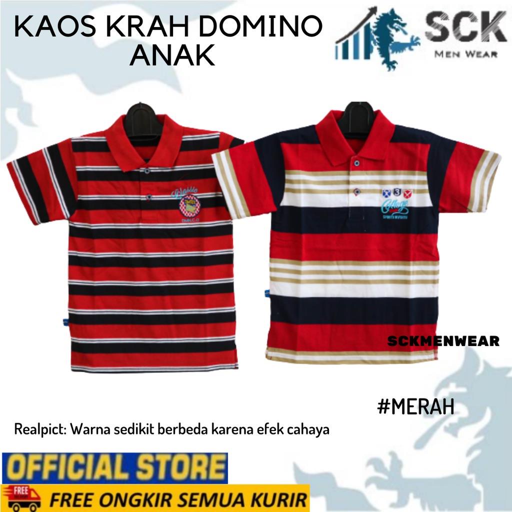 Kaos Krah Anak Domino Motif Garis Salur Size 4-16 Usia 2-10 tahun - sckmenwear GROSIR