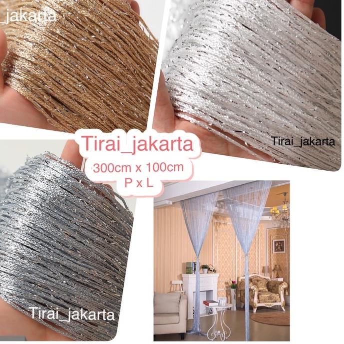 ➼ Tirai benang gliter 3x1m/tirai benang putih gold silver/ tirai dekorasi/ tirai pintu/ tirai jendel