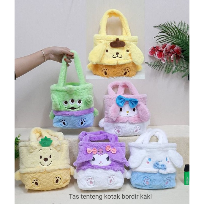 Tas Tenteng Bordir Kaki Cinamorol,kuromi,Melody Size 22cm/tas jinjing karakter/tas samping anak lucu/tote bag /