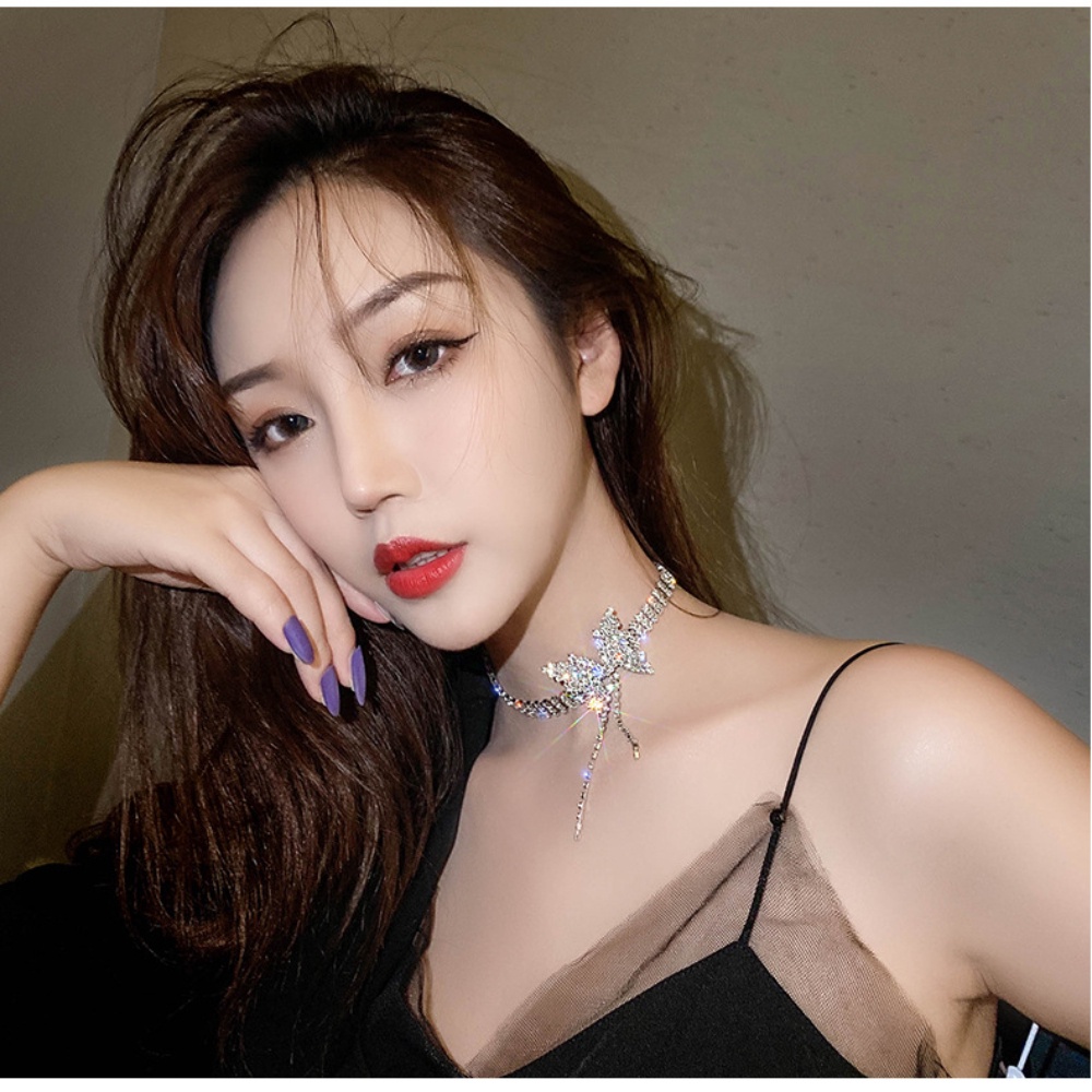 Deartiara Kupu-Kupu Flash Berlian Rumbai Anting Rantai Tulang Selangka Set Fashion Penuh Berlian Pernikahan Makan Aksesoris