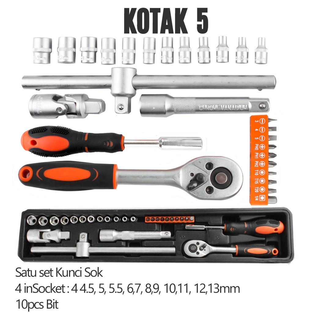 Tool Kit 85 Pcs Tool Box Perkakas Kunci Sok Set Pekerjaan Mobil Tool Box Set Alat Bengkel Tool Kit Pekerjaan Otomotif Tool Set