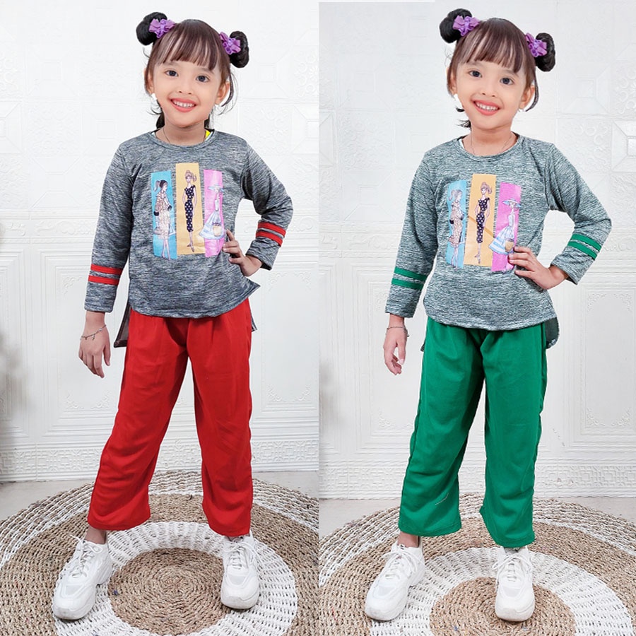 CARLINA Setelan Bilqis Anak Perempuan Baju dan Celana Kargo Panjang