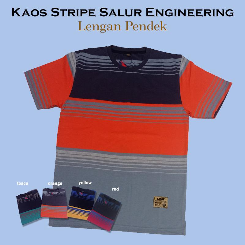 Kaospolos - Kaos stripe salur engineering | kaos belang garis garis lengan pendek 7884