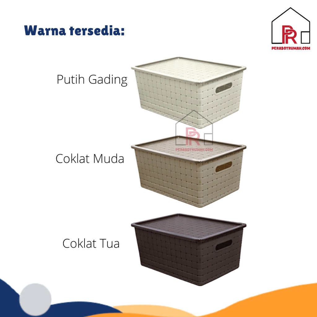 Kotak Keranjang Tutup Lugano / Box Anyam Plastik Tempat Penyimpanan Serbaguna Aesthetic