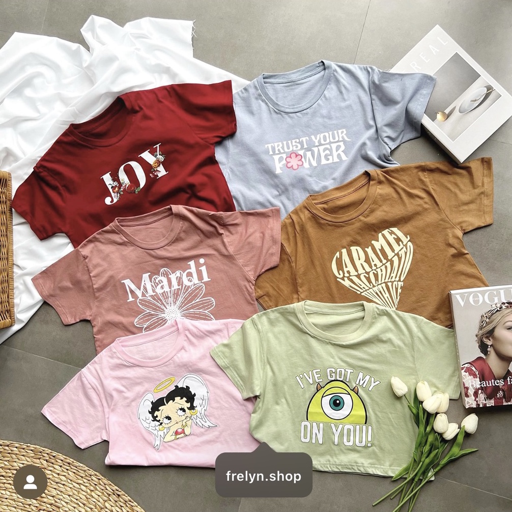 FRELYN SHOP - CROP TOP MOTIF | BAJU KAOS TUMBLR CROP TEE TSHIRT KAOS KOREA FASHION WANITA SAGE DUSTY