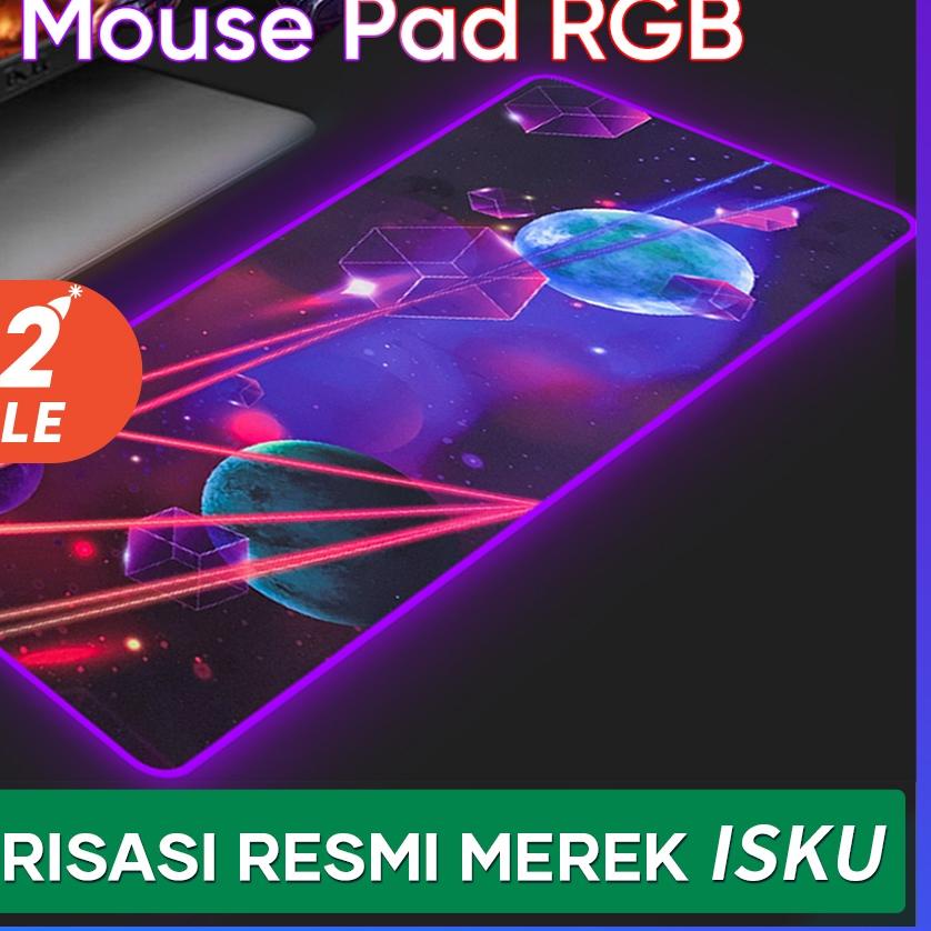➩ ISKU Mouse Pad Gaming LED RGB XL/Desk Mat Anti Slip high precision ukuran besar/Alas keyboard ☋